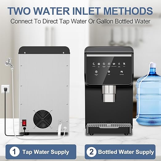 3-in-1 Nugget Ice Maker with Ice & Water Dispenser - 90Lbs/24H Pellet Chewable Ice, Self-Cleaning Countertop Stainless Steel Ice Machine for Commercial, Office, Kitchen, Party (Quiet Operation)-CasaMuseHome