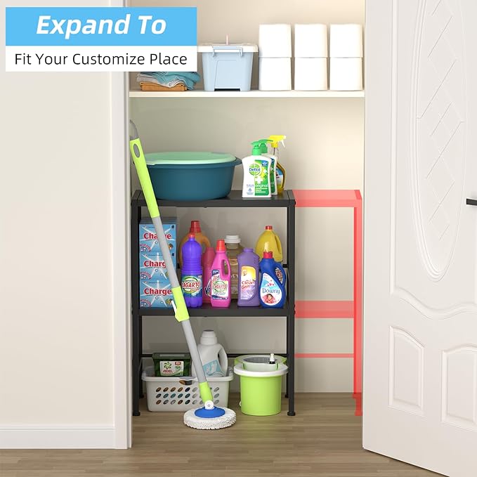 2-Tier Expandable Metal Storage Shelves, 150LBS Heavy Duty Shelving Units and Storage,Adjustable Utility Organization and Storage Shelf Rack For Kitchen Garage Laundry Bathroom Pantry Warehouse-CasaMuseHome