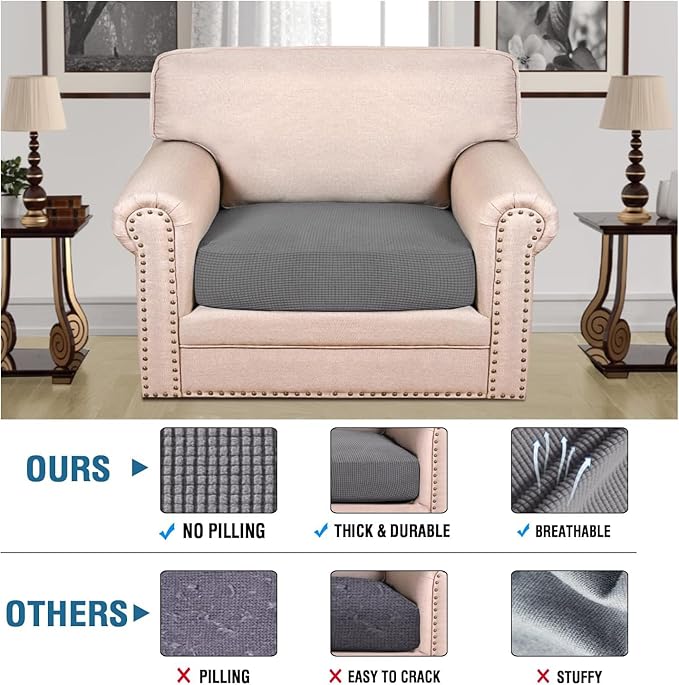 H.VERSAILTEX Super Stretch Individual Seat Cushion Covers Sofa Covers Couch Cushion Covers Slipcover Sets Thick Jacquard Textured Twill Fabric (1 Piece Chair Cushion Cover, Grey)-CasaMuseHome