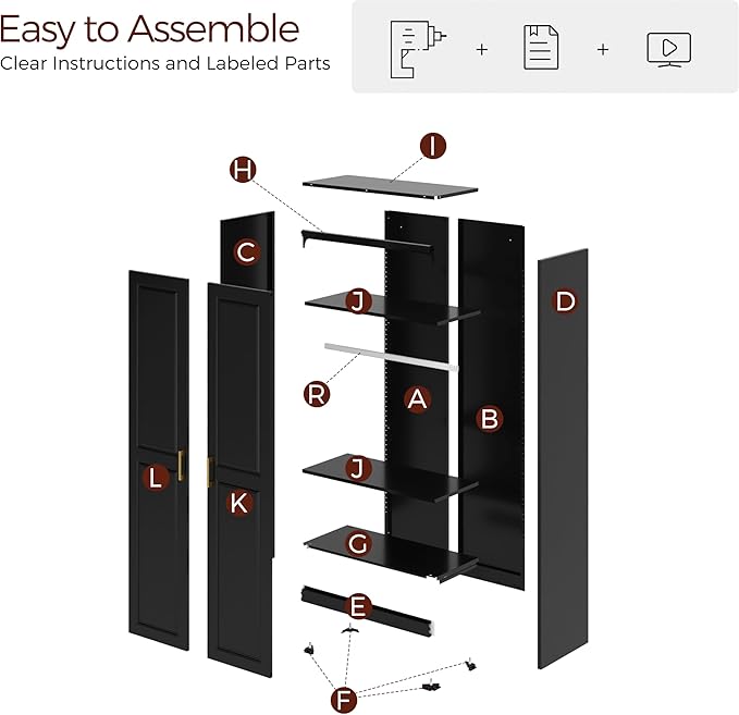 71" Metal Armoire Wardrobe Closet with 2 Doors, Tall Wardrobe Cabinet with Hanging Rod and Adjustable Shelves, Black Clothing Storage Cabinets for Bedroom, Laundry Room, Home Office-CasaMuseHome