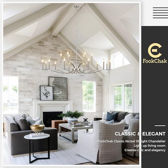 18 Light Nickel Living Room Chandelier High Ceiling Foyer Candle Chandelier Large Modern 59in Metal Chandeliers Hanging Light for Master Bedroom Dining Room Light Fixture Over Table-CasaMuseHome