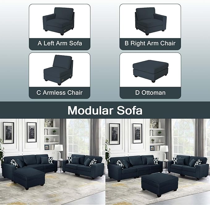 L Lengend Vansen Modular Sectional Sofa U Shaped Couch with Ottoman Modern Reversible Corner Sectional Couch for Living Room (Charcoal, 2+3 with Ottoman)-CasaMuseHome