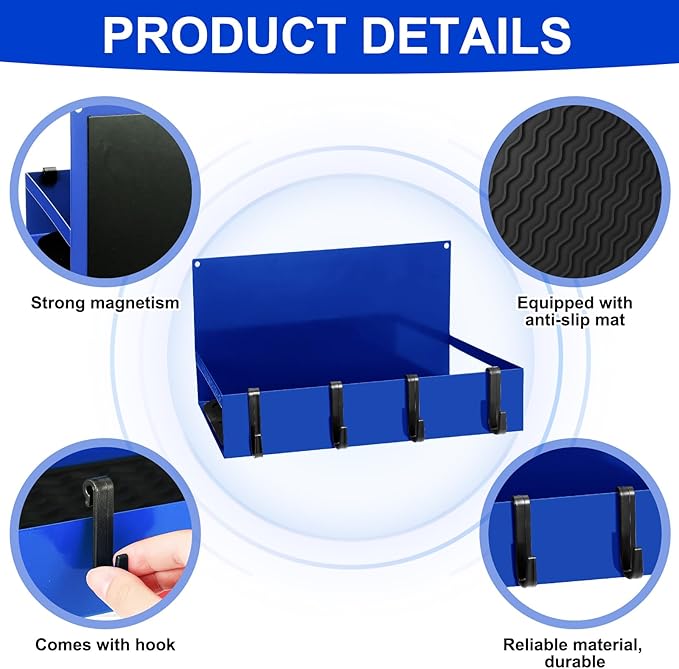 3 Pack Magnet Garage Organizer Magnetic Spice Rack for Refrigerator 20 lb Capacity Shelf Hanging Heavy Duty Magnetic Fridge Side for Organize Garage Tools(Blue)-CasaMuseHome