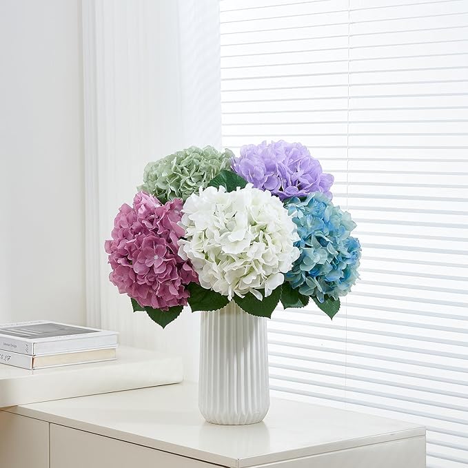 8pcs Lavender Fake Flowers Silk Hydrangea Artificial Flowers Bouquets Faux Hydrangea Stems for Home Table Centerpieces Wedding Party Decoration-CasaMuseHome