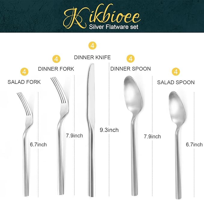 20 Piece Stainless Steel Silverware Set, Handle Flatware, Modern Matte Finish Cutlery Set, Service for 4, Dishwasher Safe-CasaMuseHome