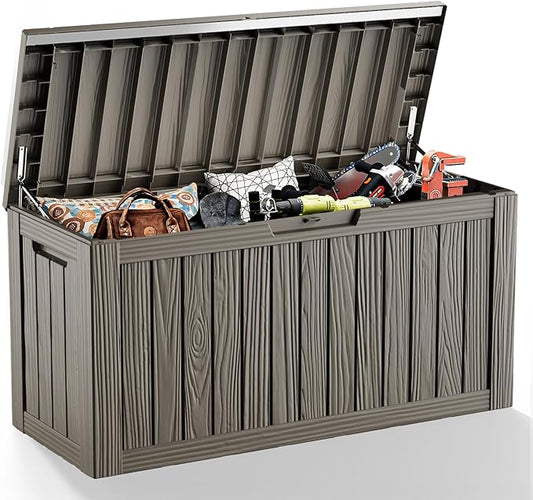 81 Gallon Outdoor Storage Box Waterproof, UV Resistant Resin Deck Box with Hydraulic Rod, Lockable Design and Enhanced Durability for Patio, Garden, and Poolside Use-CasaMuseHome