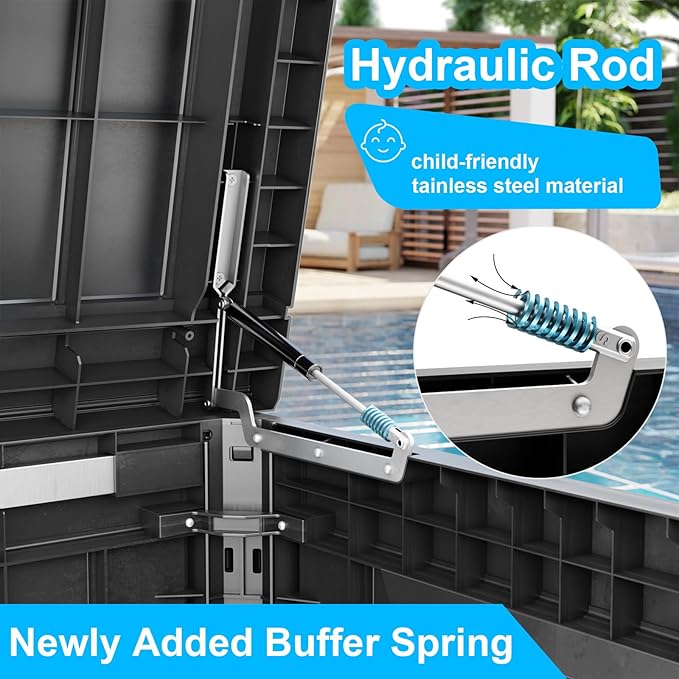 260 Gallon Large Resin Deck Box, Lockable Outdoor Storage Box for Patio Cushions Storage Furniture,Garden Tools, Pool Supplies, Weatherproof and UV Resistant-Black Rattan (260 Gallon)-CasaMuseHome