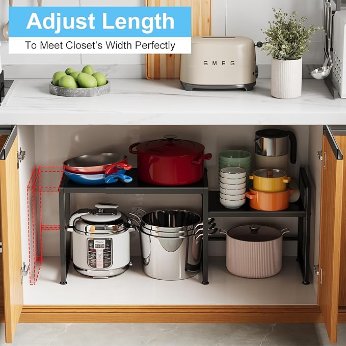 44.3 Inches Expandable Metal Storage Shelves,150LBS Heavy Duty Shelving Units and Storage For Appliance,Adjustable Utility Organization and Storage Shelf Rack For Kitchen Cabinet Closet Garage Pantry-CasaMuseHome