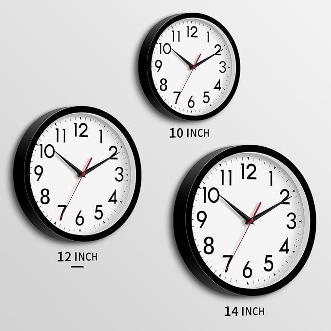 12 Inch Wall Clock Silent Non-Ticking Battery Operated Analog Clock Decorative for Office Kitchen Outdoor Living Room Classroom Bedroom Bathroom School(Black)-CasaMuseHome