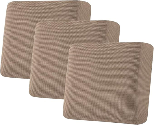 H.VERSAILTEX Super Stretch Individual Seat Cushion Covers Sofa Covers Couch Covers Slipcover Sets Thick Jacquard Textured Twill Fabric (3 Piece XL Sofa Cushion Covers, Macchiato)-CasaMuseHome