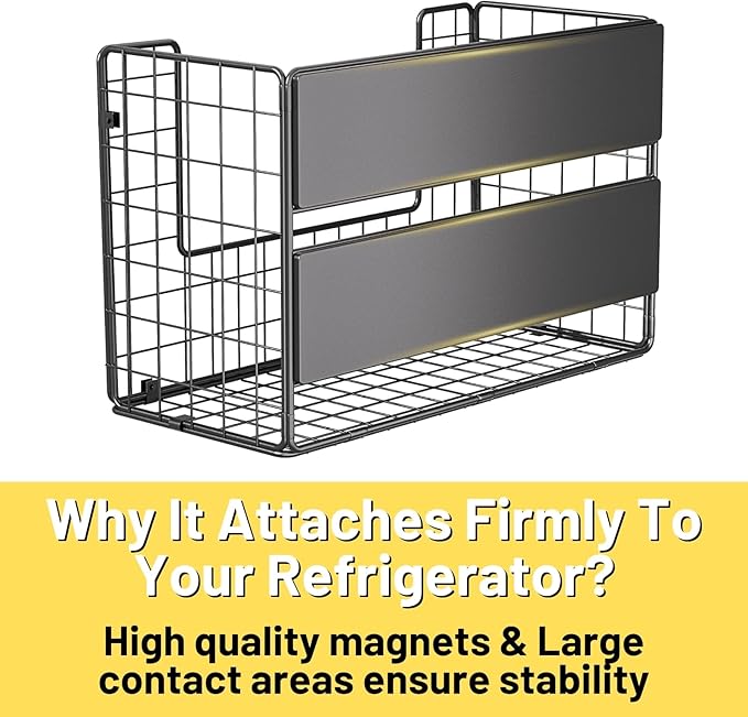 2 Set Magnetic Shelf for Fridge, Fruit Potato & Onion Storage Bins, Pantry Organizers & Storage, Large Container Magnetic Basket for Refrigerator, Kitchen Counter, Cabinet, Magnetic Fridge Organizer-CasaMuseHome