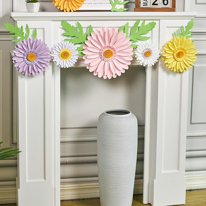 3D Paper Flowers Decorations for Wall, Large Daisy Paper Flowers for Bulletin Board, Wedding, Baby Shower, Tea Party, Classroom, Bedroom Decor-CasaMuseHome