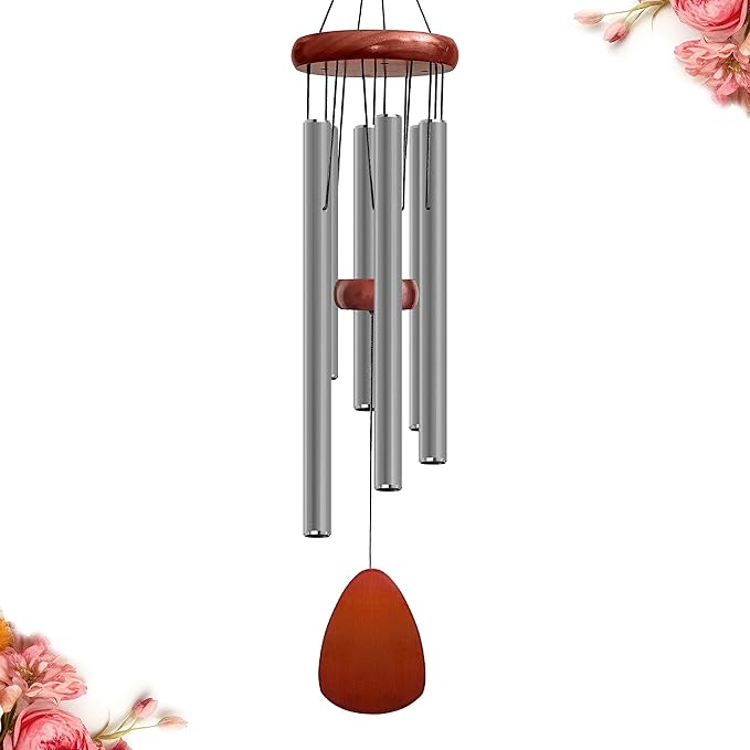 28" Wind Chime for Mothers Day, Decorative Wind Chimes for Outside, Memorial Windchimes Remembrance Gift for Women Mom Grandma, Metal Wind Chimes Outdoor Decor for Garden Patio Zen(Grey)-CasaMuseHome