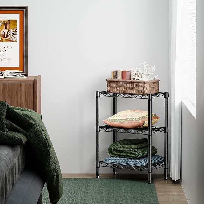 750 lbs 3 Tier Shelf Metal Storage Shelves Wire Rack Closet Organizers with PP Board for Garage Kitchen Bathroom Laundry Black 11.8" D x 21.7" W x 28.6" H-CasaMuseHome