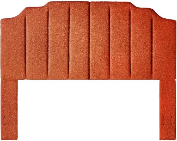 24KF Orange Teddy Fabric Tufted for Queen Upholstered Headboard, Modern Vertical Channel Design Full Headboard with Stepped Silhouette Top Edge,6026-Q-Teddy Orange-CasaMuseHome