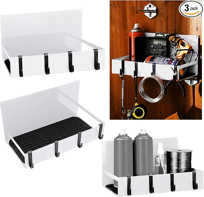 3 Pack Magnet Garage Organizer Magnetic Spice Rack for Refrigerator 20 lb Capacity Shelf Hanging Heavy Duty Magnetic Fridge Side for Organize Garage Tools (White)-CasaMuseHome
