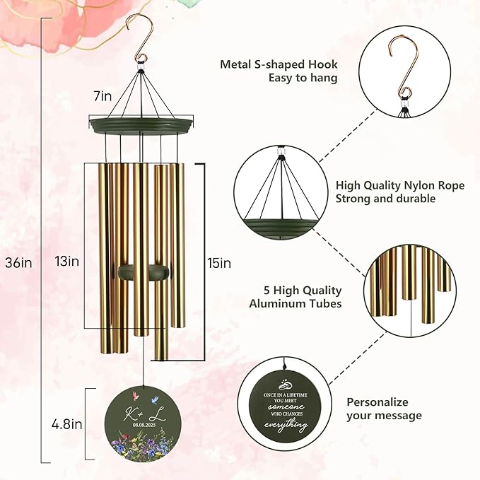 2025 Wedding Wind Chimes for Couple, Deep Tone Personalized Wind Chime, Wedding Gifts for Couples, Customized Windchime for Husband/Wife-CasaMuseHome