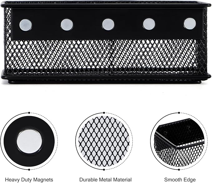 6.29'' × 2.28'' × 2.48 Black Magnetic Basket for Refrigerator Magnetic Organizer Holder Locker Organizer for Home Office Accessories Magnetic Basket for Whiteboard,Set of 4-CasaMuseHome