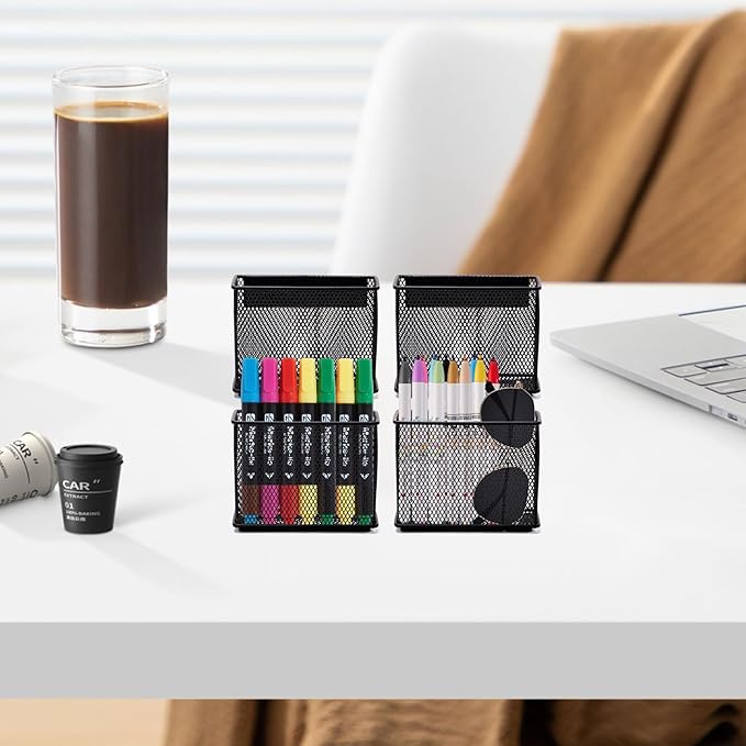 4.5' × 2.2'' × 3.5'' Magnetic Basket for Whiteboard Black Magnetic Basket for Fridge Magnetic Organizer Holder with 4 Strong Magnets Magnetic Holder for Refrigerator Locker,Set of 4-CasaMuseHome