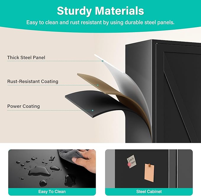 75" Tall Pantry Cabinet,Farmhouse Kitchen Pantry Storage Cabinets with 2 Doors and 5 Shelves,Black Metal Storage Cabinet,Large Cupboard for Home,Kitchen,Dining/Living Room-CasaMuseHome