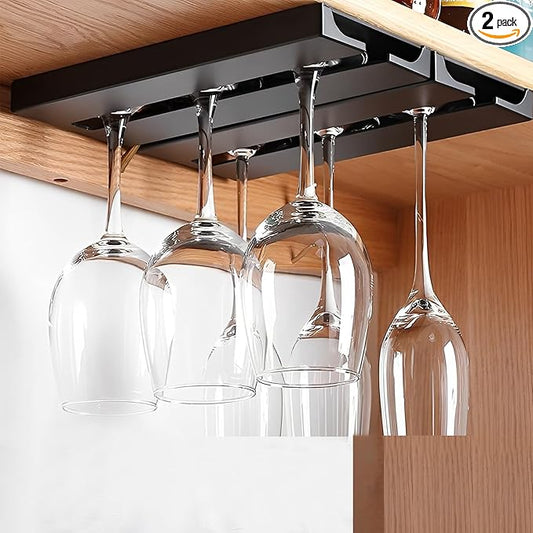 2Pcs Wine Glass Holder，Stemware Rack Plastic Punch-free Hanging Under Cabinet for Bar,Kitchen and Restaurant (black)-CasaMuseHome