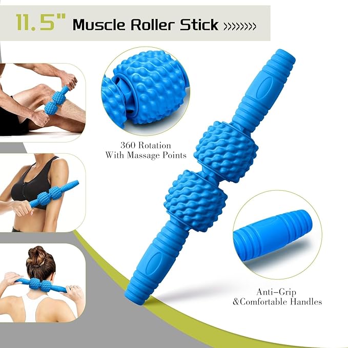 5-in-1 Foam Roller Set, Massage Roller Stick, Massage Ball, Resistance Band for Deep Muscle Massage, Trigger Point Release, Pilates, Yoga (Blue)-CasaMuseHome