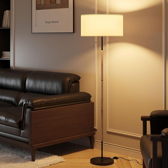 2-Light Floor Lamp, Mid Century Floor Lamp with White Fabric Shade, Standing Lamp Tall Lamp for Living Room Bedroom, 3 Color Temperatures 9W Bulb Include-CasaMuseHome