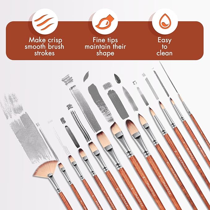 26pcs Paint Brush Set, Fuumuui Professional Acrylic Paint Brushes Complete Range of Sizes with Upgraded Short Handle Wide Flat Paintbrush for Acrylic, Oil, Watercolor and Gouache-CasaMuseHome