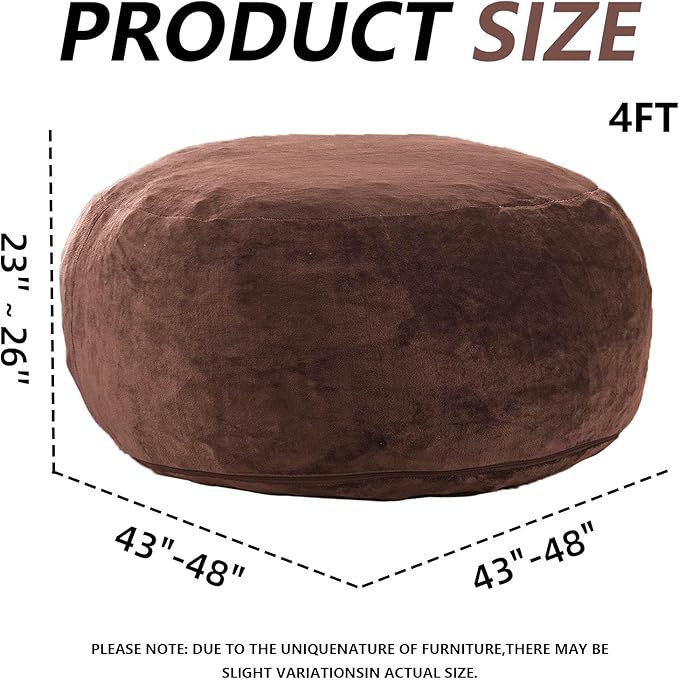 4FT Large Bean Bag Chairs,Big Adult Size Memory Foam Beanbags with Filler Included,Machine Washable Corduroy Cover,Ultra Soft Plush Gaming Bing Bag Puff Chair for Dorm, Living Room & Bedroom (Brown)-CasaMuseHome