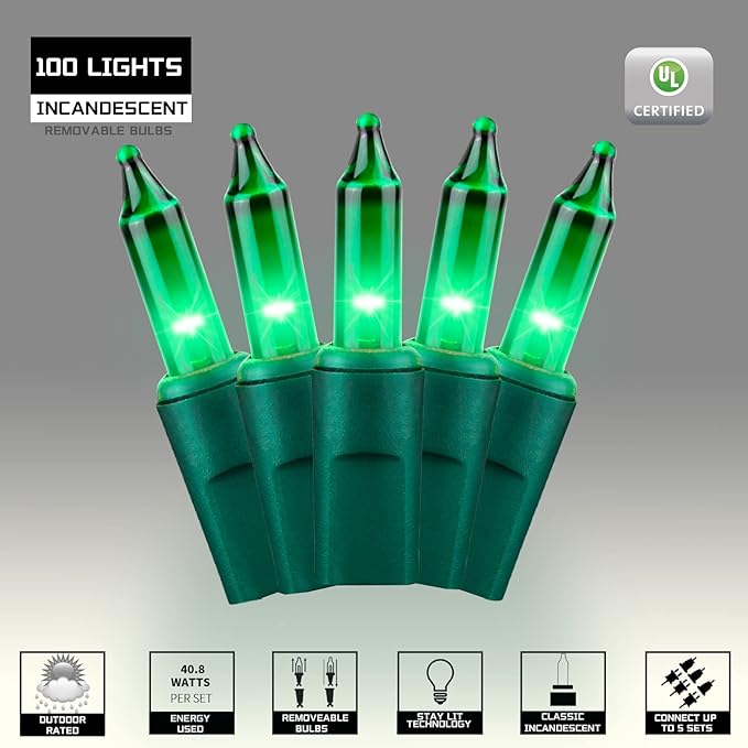 100LIGHTS Green Extra-Bright with End Connectors Christmas Decorative Lights 5.98m UL Certified Mini String Light Set Waterproof for Home Garden Holiday Christmas Tree Party Patio Wedding-CasaMuseHome
