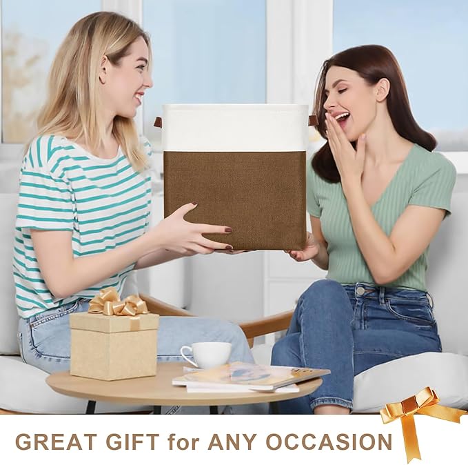 13x13 Cube Storage Bins, Collapsible Fabric Storage Box, 4 Pack Closet Baskets with Handles for Organizing, Shelf, Toys, Clothes, Home, Office, Nursery (Brown&White)-CasaMuseHome