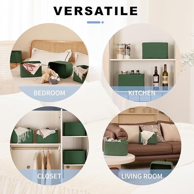 4 Pack Storage Baskets for Organizing, Woven Baskets for Shelves - Perfect for Toys, Books, Towels, and Clothes, Durable Gift Basket Bins Toy Storage, 12.7''L x9''W x7.8''H, Green-CasaMuseHome