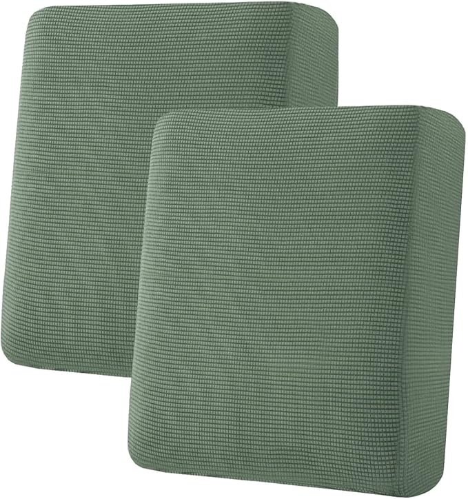 H.VERSAILTEX Super Stretch Individual Seat Cushion Covers Sofa Covers Couch Cushion Covers Slipcover Sets Thick Jacquard Textured Twill Fabric (2 Piece Medium Sofa Cushion Covers, Loden Frost)-CasaMuseHome