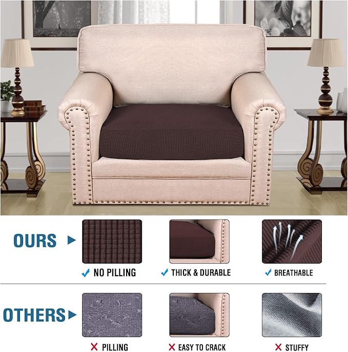 H.VERSAILTEX Super Stretch Individual Seat Cushion Covers Sofa Covers Couch Cushion Covers Slipcover Sets Thick Jacquard Textured Twill Fabric (1 Piece Chair Cushion Cover, Chocolate)-CasaMuseHome