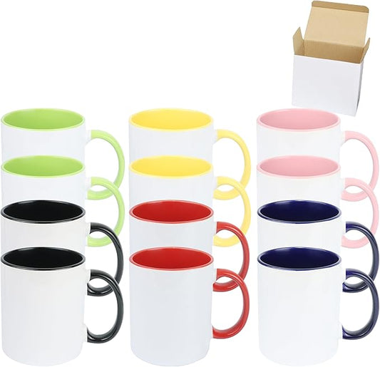 11oz White Ceramic Sublimation Coffee Mug in White Gift Box (6 Mixed Colors, 12)-CasaMuseHome