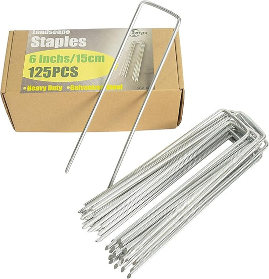 6 Inch Landscape Staples, More Thicker Heavy Duty 8 Gauge Galvanized Landscape Stakes, 125 Packs Garden Staples for Lawns, Weed Barriers, and Landscape Fabrics, Irrigation Hose, Tent Pegs ﻿-CasaMuseHome