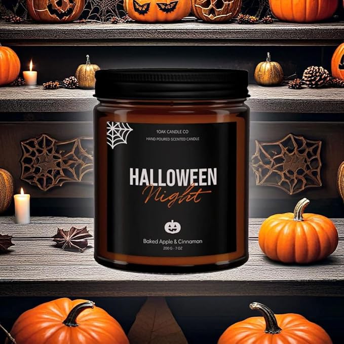 1OAK Halloween Candles Scented - 7oz, Baked Apple Cinnamon - Spooky Candles - Gothic Décor Decorations - Halloween Gifts for Women, Men - Horror Candle-CasaMuseHome