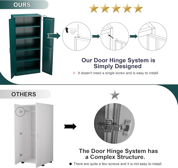 71" Storage Cabinet, Metal Pantry Cabinet, Kitchen Pantry Storage Cabinets with Doors and 4 Shelves, Cabinets for Laundry Room, Living Room, Dinning Room, Assembly Required, Green-CasaMuseHome