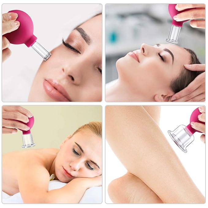4 Size Facial Cupping Therapy Set Glass, Eye Face Vacuum Massage Anti Cellulite Cup - Silicone, for Beauty Body Cup Lymphatic Fascia Massager (Gift Box Packaging-red)-CasaMuseHome