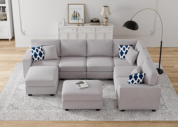 L Lengend Vansen Modular Sectional Sofa U Shaped Couch with Ottoman Modern Reversible Corner Sectional Couch for Living Room (Light Grey, U Shaped Sofa-3)-CasaMuseHome
