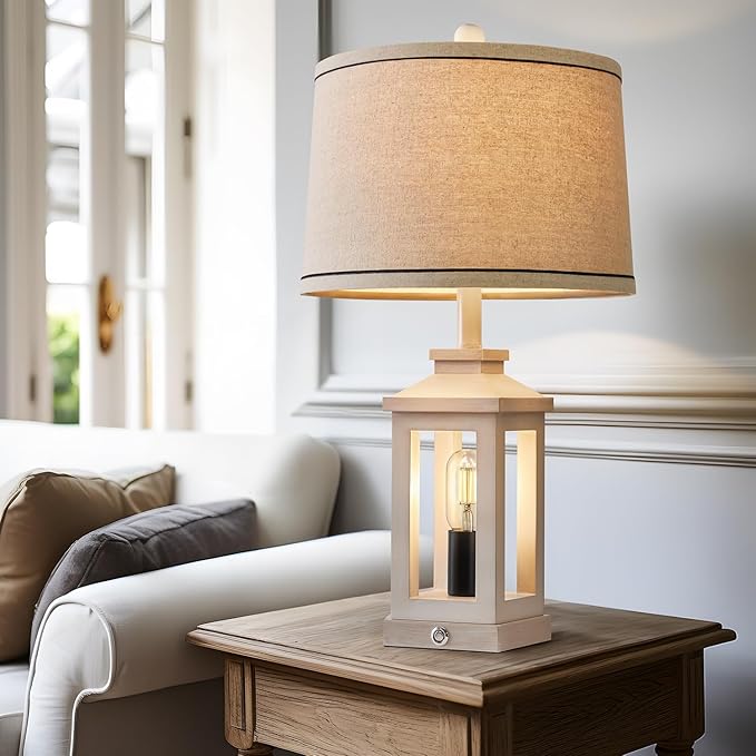 23.75" Retro Farmhouse USB C+A Ports Table Lamp Set of 2 with 3 Way Dimmable Touch Control White Nightlight Vintage Modern Lamp for Living Room Bedroom with 2 Light Sources-CasaMuseHome