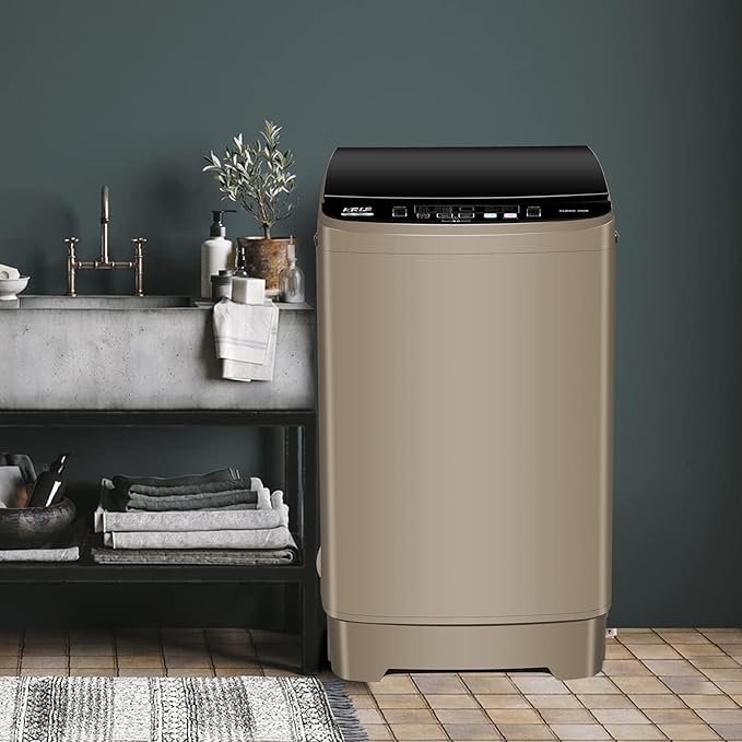 17.7 lbs Full Automatic Washing Machine with LED Display Compact Washing Machine with Drain Dump, 10 Wash Programs and 8 Water Levels Ideal for Dorms, Apartments, RV, Gold, KB03 GOLD6-3-CasaMuseHome