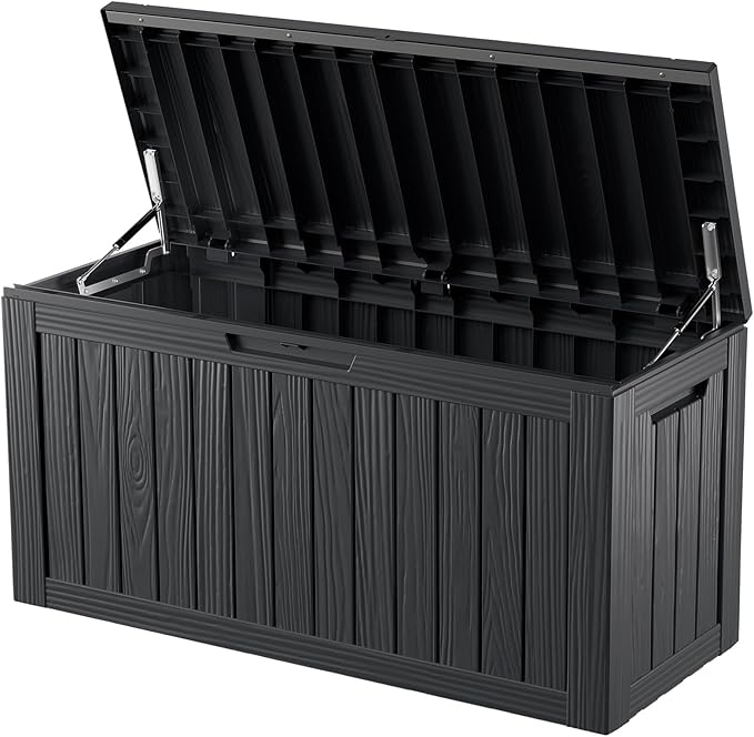 80 Gallon Outdoor Storage Box Waterproof Lockable Resin Deck Box Large, Patio Storage Bin for Pool Accessories Cushion Furniture, Garden Tools, UV-Resistant Outside Delivery Black-CasaMuseHome