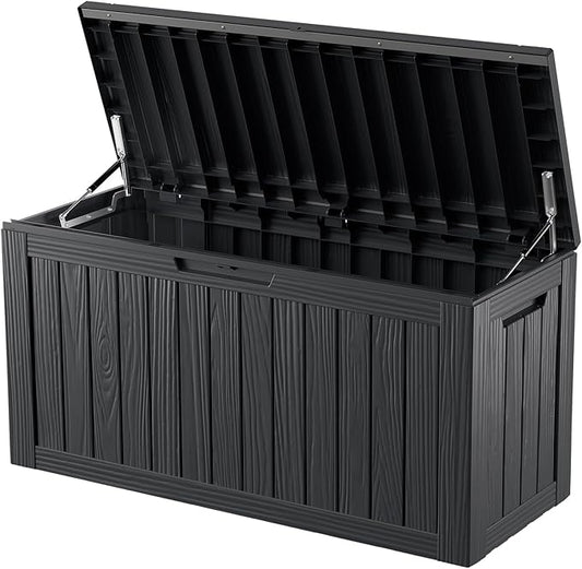 80 Gallon Outdoor Storage Box Waterproof Lockable Resin Deck Box Large, Patio Storage Bin for Pool Accessories Cushion Furniture, Garden Tools, UV-Resistant Outside Delivery Black-CasaMuseHome