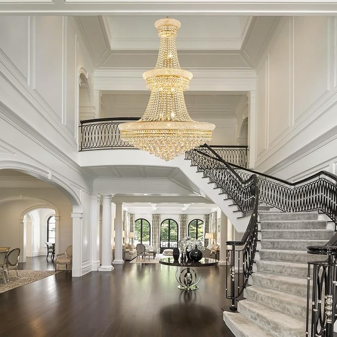 19-Lights High Ceiling Chandelier Modern Gold Crystal Chandeliers Large Foyer Chandelier Fixtures for Staircase Living Room Hallway Entryway (H47 x W31.5)-CasaMuseHome