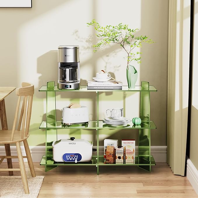 Acrylic Bookshelf, Small 3 Tier Open Bookcase for Small Spaces,Sofa Table, Hallway Entry Table for Home Living Room (Green, 39.4'' x 11.8'' x 31.5'')-CasaMuseHome