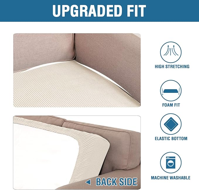 H.VERSAILTEX Super Stretch Individual Seat Cushion Covers Sofa Covers Couch Cushion Covers Slipcover Sets Thick Jacquard Textured Twill Fabric (1 Piece Sofa Cushion Cover, Natural)-CasaMuseHome