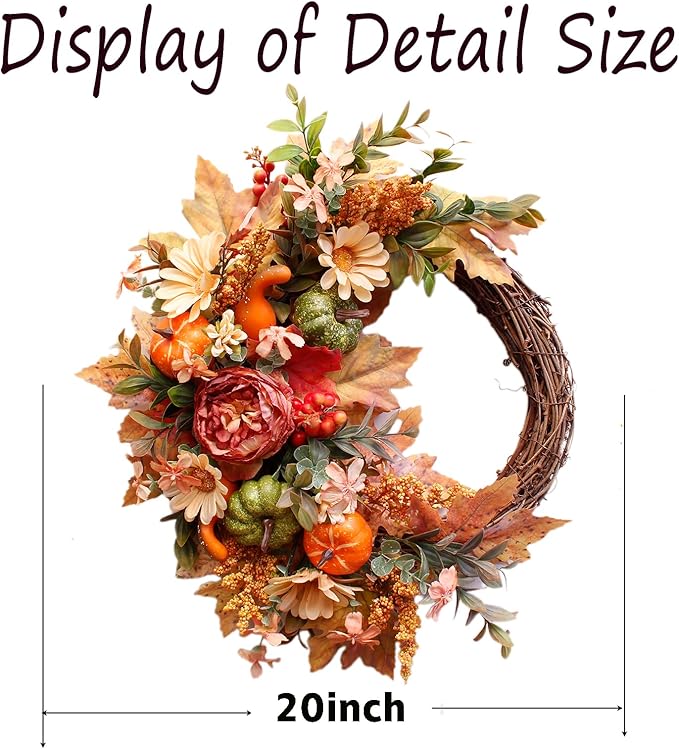 20Inch Fall Wreaths for Front Door,Fall Decorations for Home,Autumn Wreaths with Pumpkin Peony Sunflowers Berry Wreaths,Fall Door Wreath for Thanksgiving Halloween Farmhouse Home Outdoor Indoor Decor-CasaMuseHome