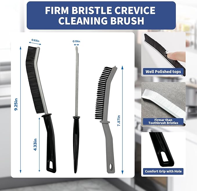 3 Pcs Cleaning Brushes for Household - Crevice Brush for Scrub Small Spaces, Toilet Cleaning Tool with Comfortable Grip, Long&Firm Bristle for Shower Tile Grout, Sinks Gap, Window Tracks, Hinges-CasaMuseHome