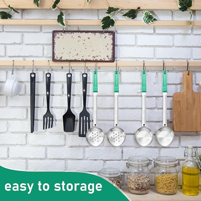 16 Pcs Portion Control Serving Spoons, Restaurant Measuring Serving Ladle Utensils, Portion Control Slotted Scoops for Weight Loss, Solid and Perforated Scoops(Green,4 oz)-CasaMuseHome